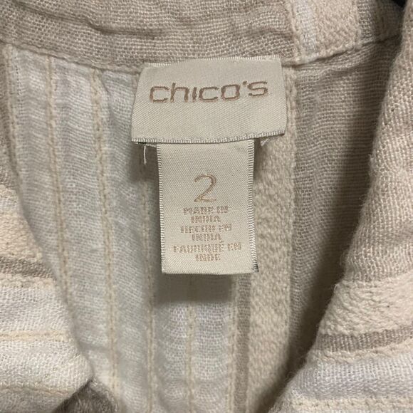 Chicos Womens Linen Blend Coastal Button Down 3/4 Sleeve Neutral Shirt L Travel - Picture 3 of 6